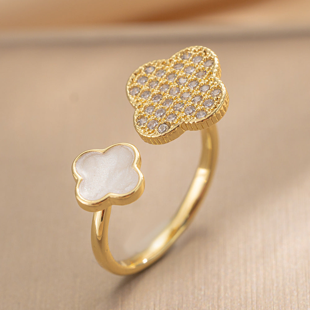 Luxury 18K Gold Plated Heart Shape Zircon Adjustable Open Ring for Women