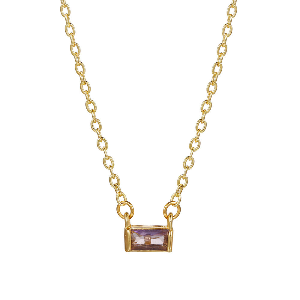 Fashionable Square Birthstone Pendant Necklace in Copper with Gold Plating and Zirconia for Women