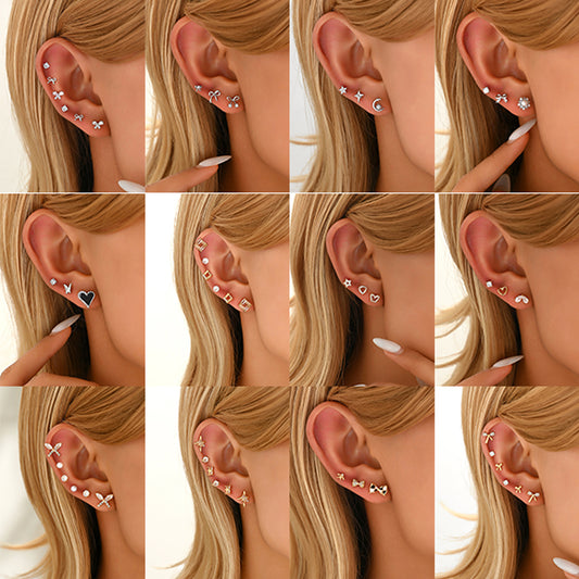 Sweet Minimalist Bow-Shaped Copper Earrings with Zircon Inlay and Stainless Steel Posts for Women