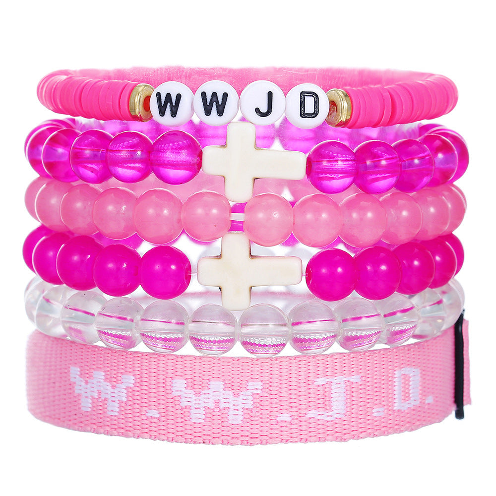 WWJD Letter Cross Turquoise Natural Stone Handmade Bracelet Unisex