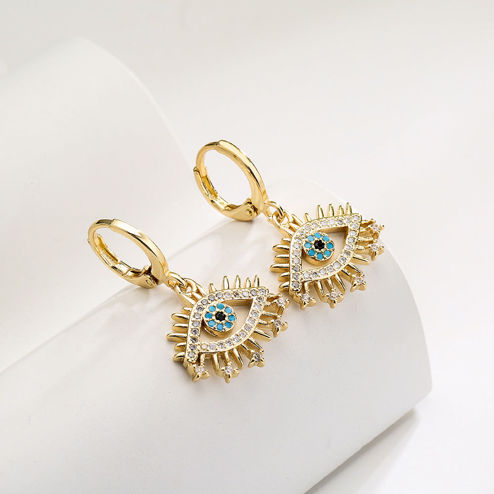 Minimalist Geometric Evil Eye Earrings for Women in Copper with Electroplating Finish