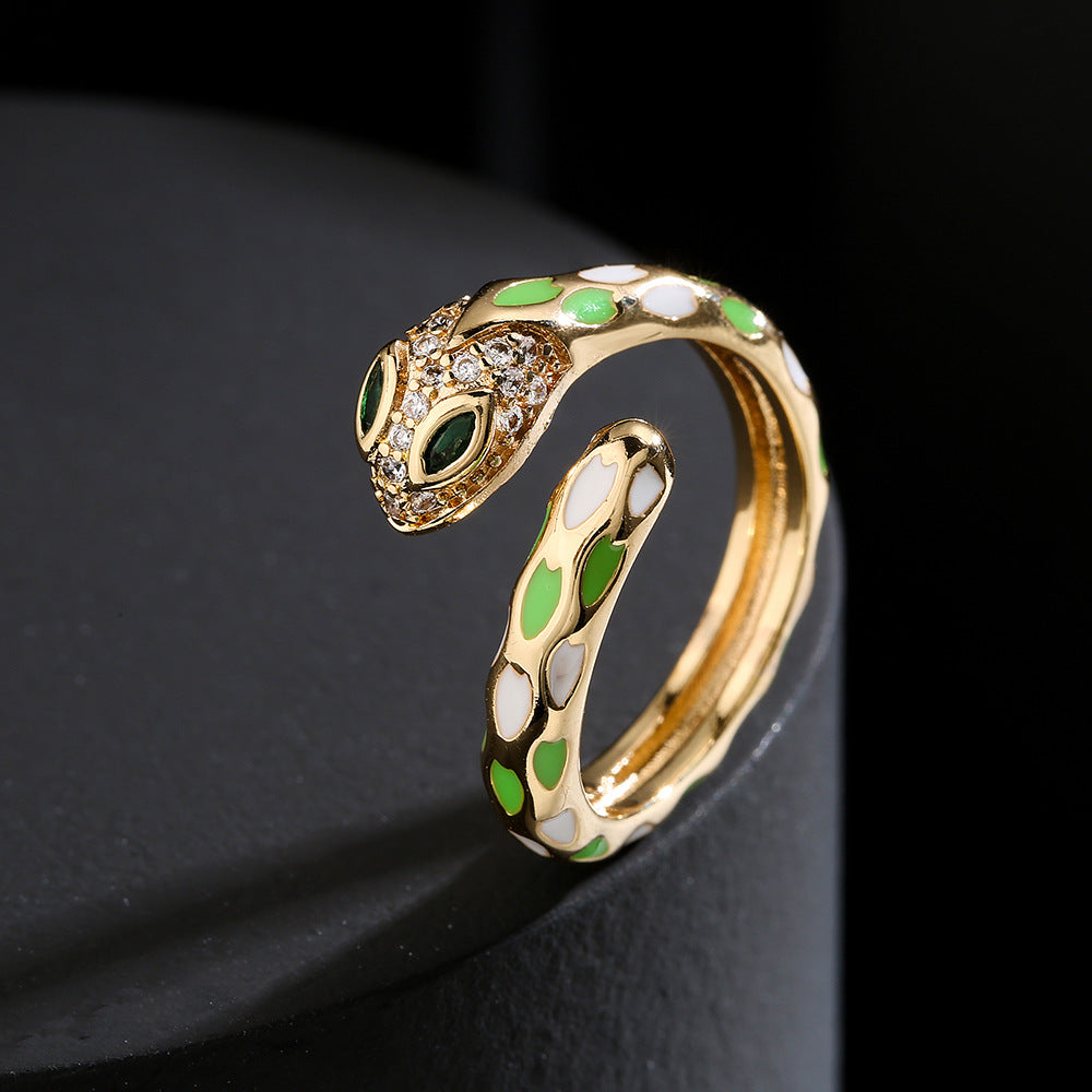 Vintage-Style Geometric Copper Ring with 18K Gold Plating and Enamel Coloring for Women