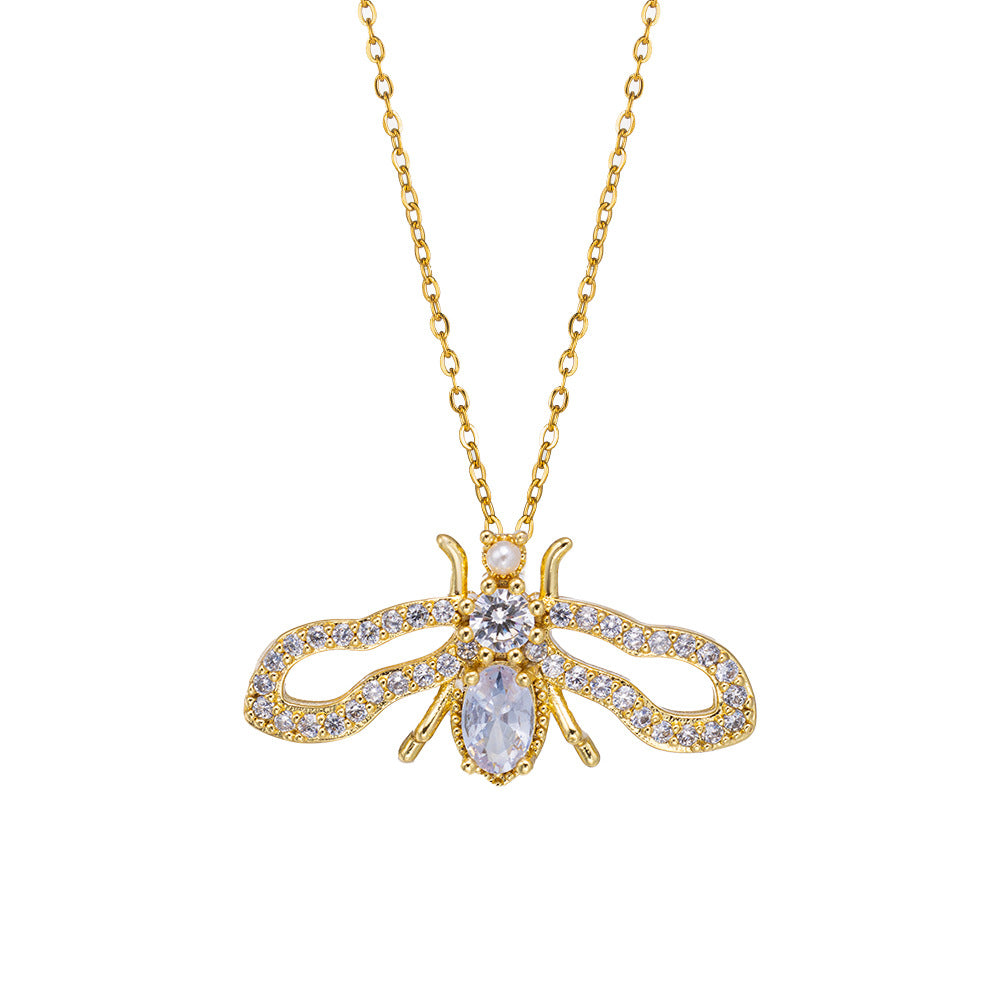 Luxury Style Cartoon Character Pendant Necklace Set with Gold Plated Copper and Micro-Paved Zirconia on O-Chain