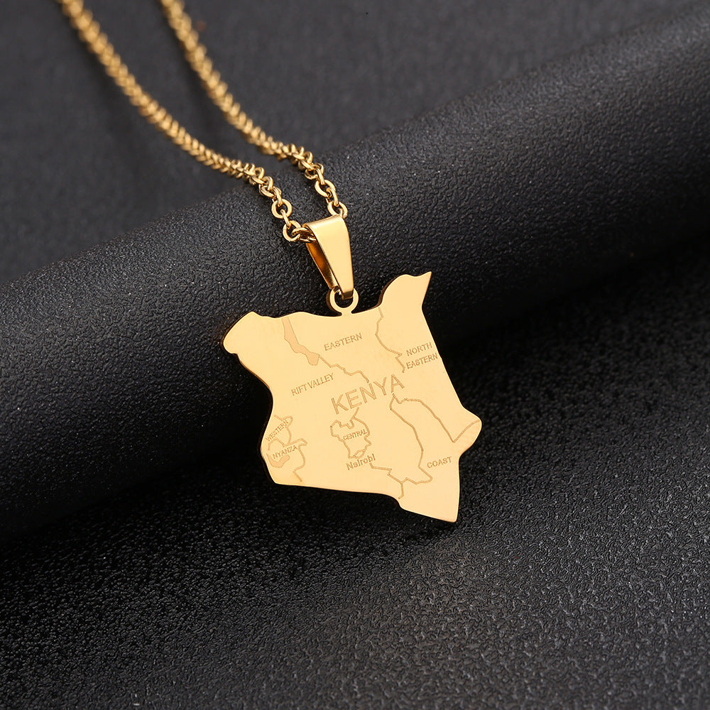 Collar con colgante geométrico étnico de acero inoxidable con dije de acero de titanio y acabado chapado, unisex