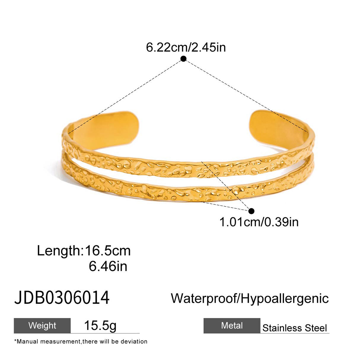 Brazalete de acero inoxidable con diseño geométrico hueco y circonitas para mujer, a la moda