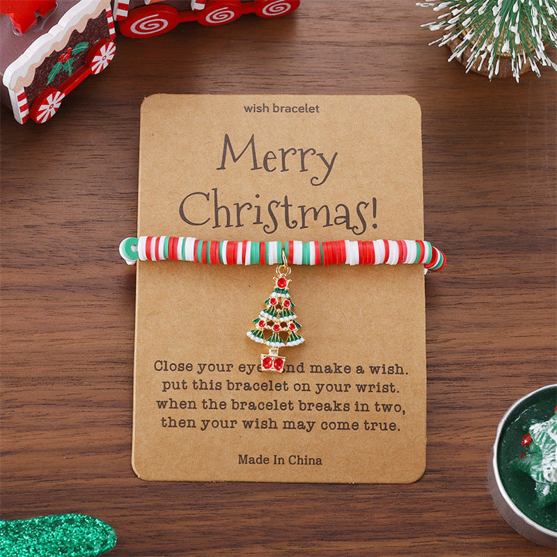 Pulsera de Papá Noel geométrico de moda y colgante de copo de nieve con base de aleación y cuentas de arcilla polimérica con acabado esmaltado
