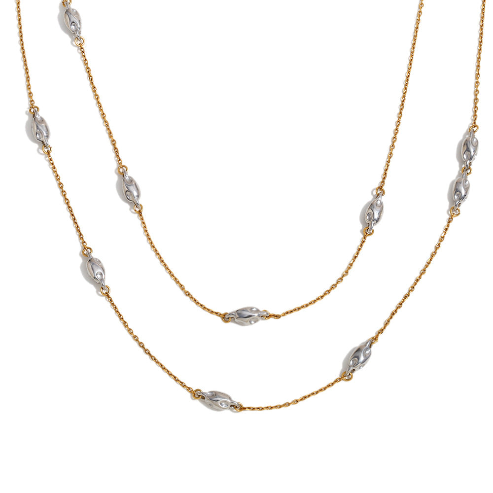 Collana con Pendente Geometrico alla Moda da Donna in Acciaio Inossidabile con Placcatura in Oro 18K, Catena a Doppio Strato con Perline