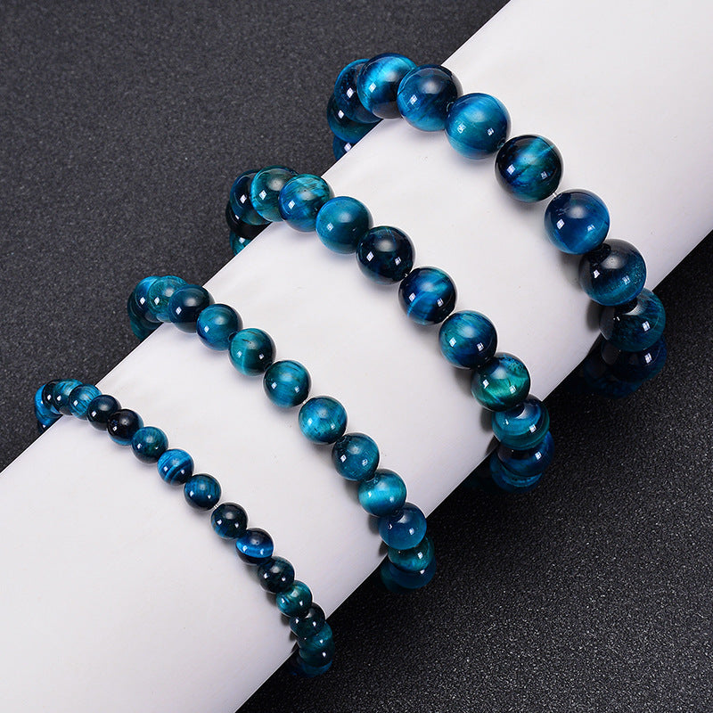 Minimalist Natural Blue Tiger's Eye Round Beaded Bracelet Unisex Geometric Handmade Jewelry