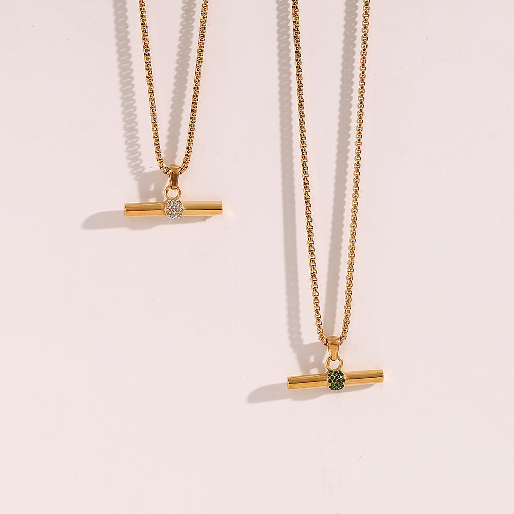 Collana con Ciondolo a Barra Geometrica Minimalista in Acciaio Inox con Placcatura in Oro 18K