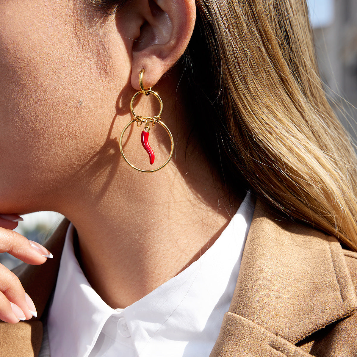 Pendientes de aro esmaltados de acero inoxidable geométricos minimalistas para mujer, hipoalergénicos y resistentes a la decoloración