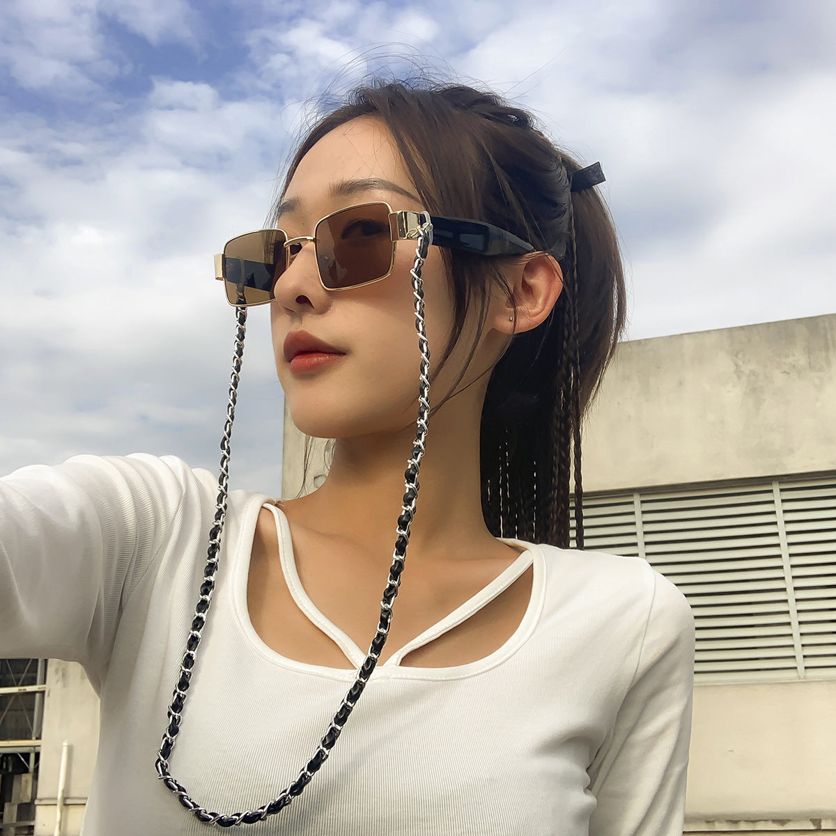 Geometric Leather Cable Chain Eyeglasses Strap
