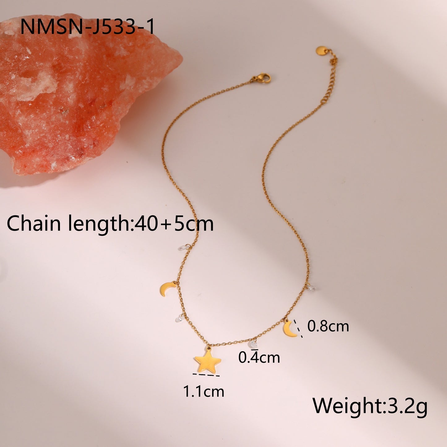 Fashionable Star-Shaped Stainless Steel Necklace with 18K Gold Plating and Colorful Zircon Inlay for Women