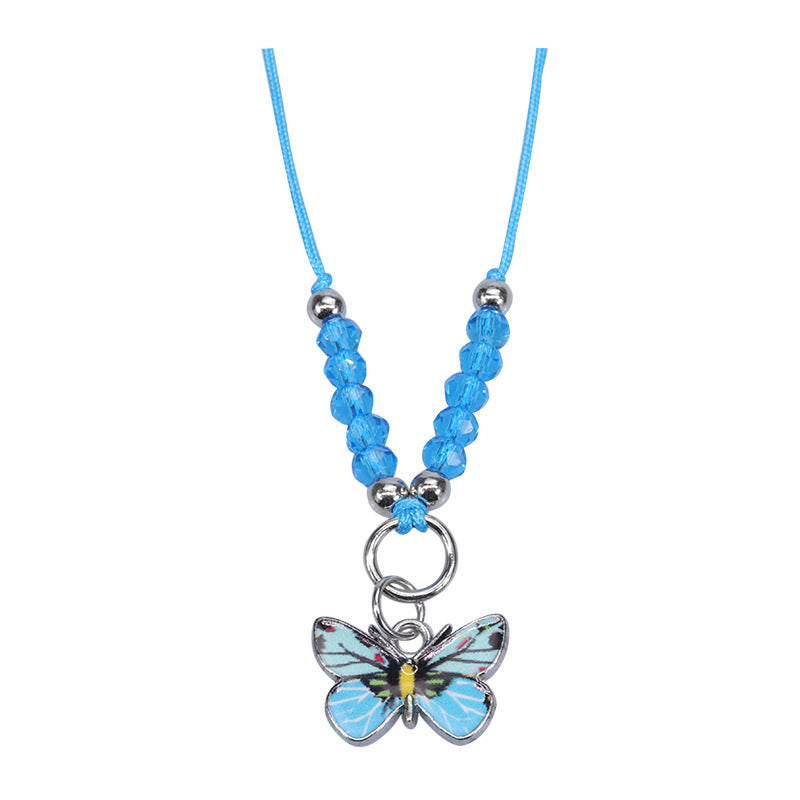 Sweet Colorful Crystal Butterfly Beaded Bracelet Silver Plated Unisex Hand Jewelry