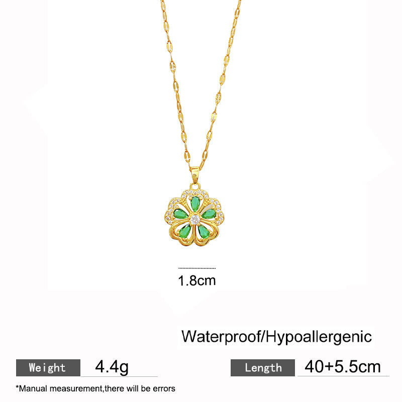 Luxury Floral Rhinestone Plated Titanium Steel Necklace with Brass Pendant for Unisex