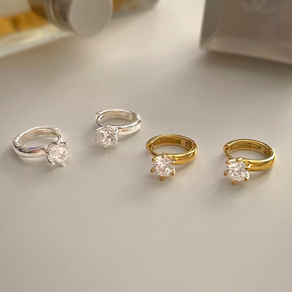 Minimalist Letter-Shaped 925 Sterling Silver Stud Earrings with Rhinestone Inlay for Women