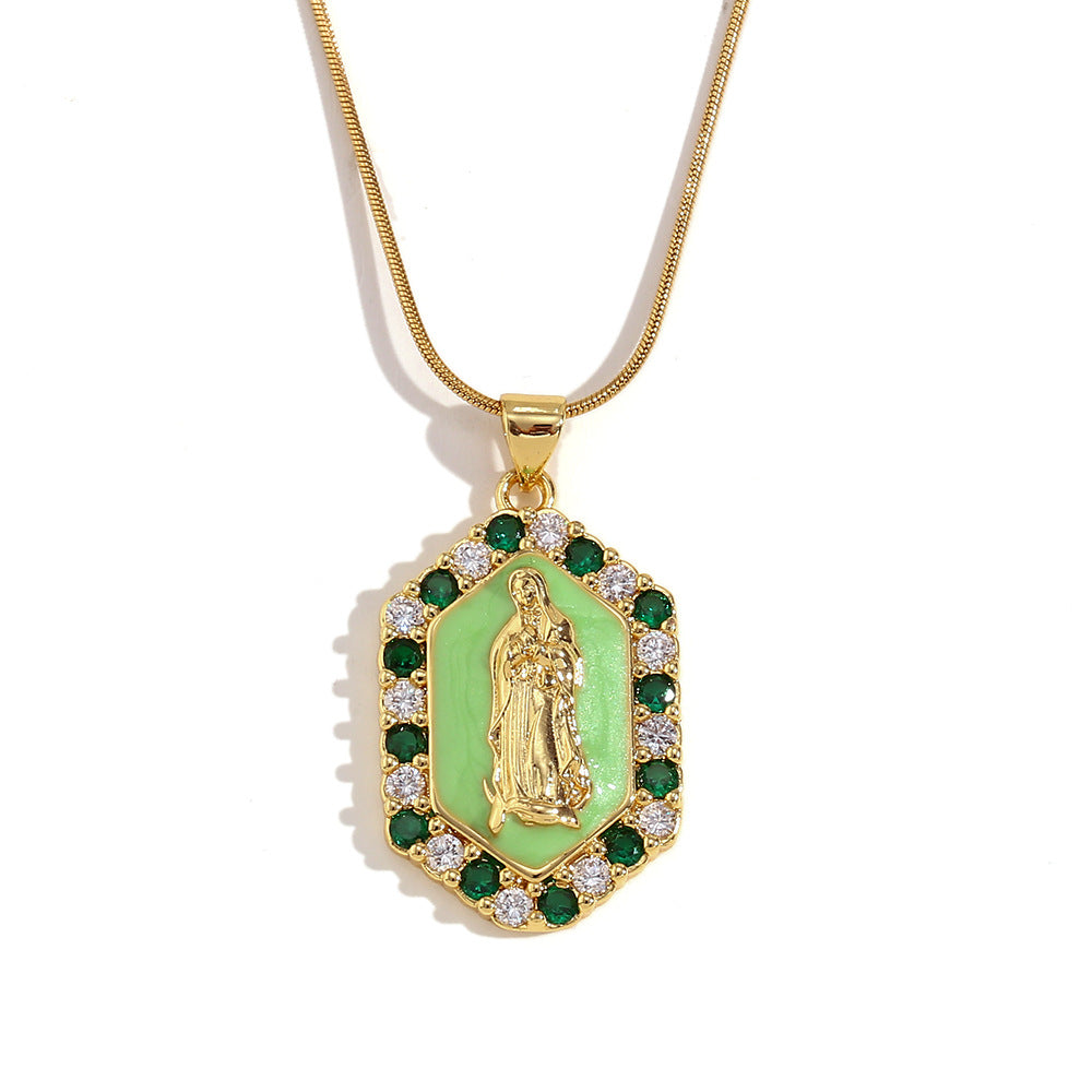 Vintage Fashion Hexagonal Titanium Steel Pendant Necklace with 18K Gold Plating and Enamel Finish
