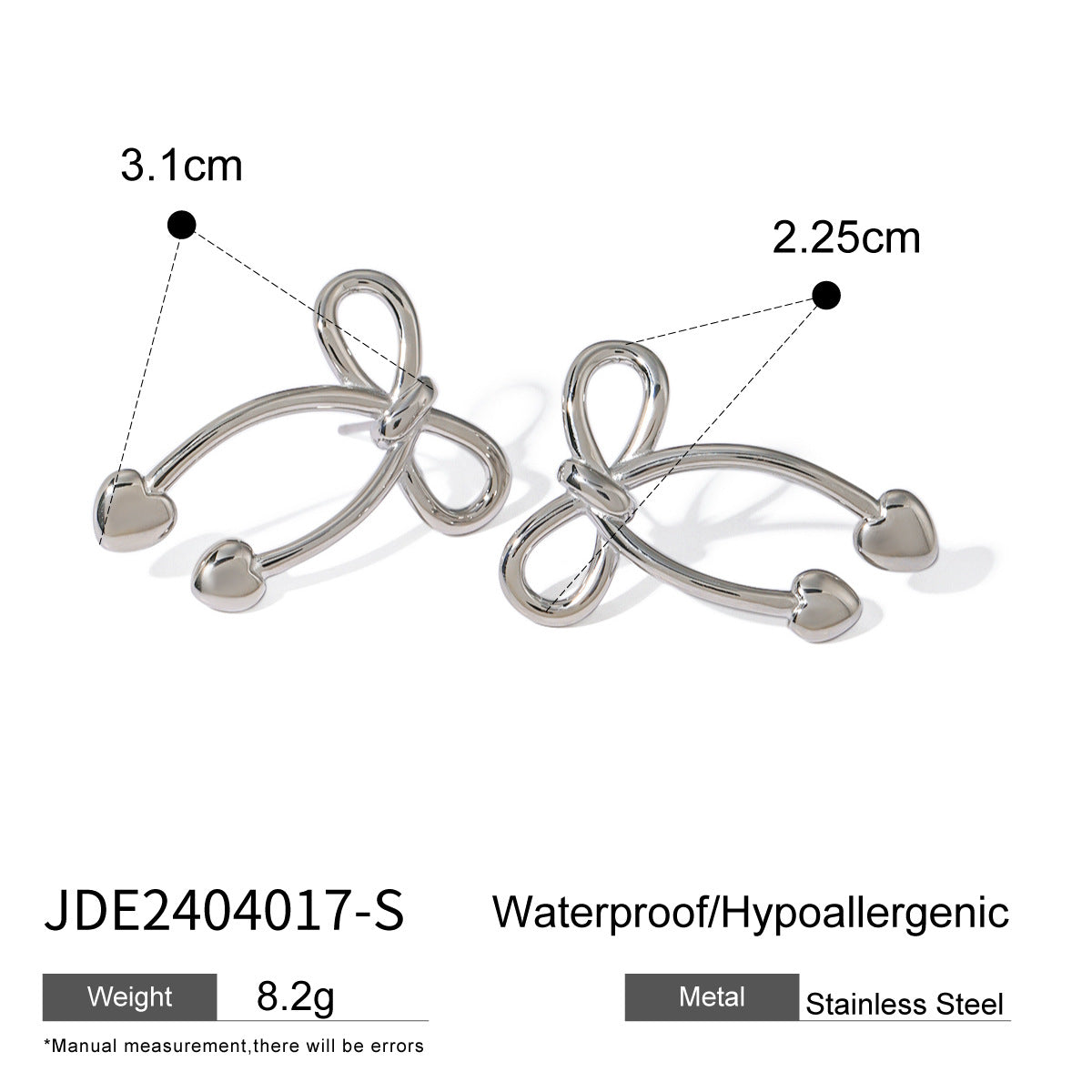 Set di collana e orecchini in acciaio inossidabile a forma di fiocco in stile principessa con pendente in acciaio al titanio e finitura galvanizzata da donna