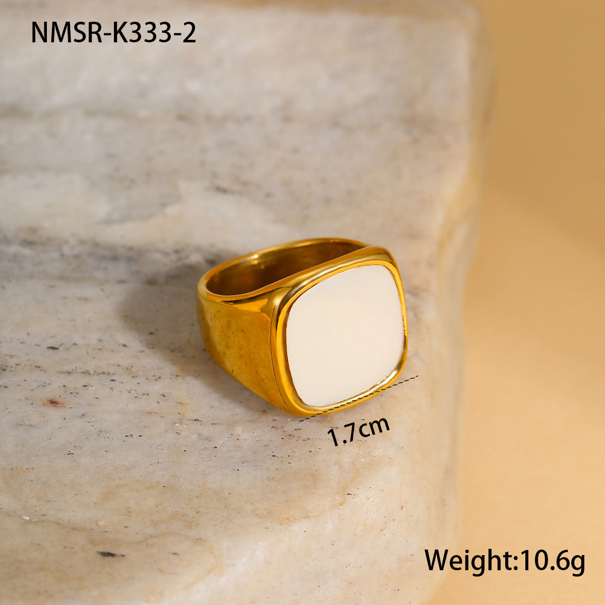 Anillo de Acero de Titanio con Nácar Geométrico Minimalista y Baño de Oro de 18K para Mujer