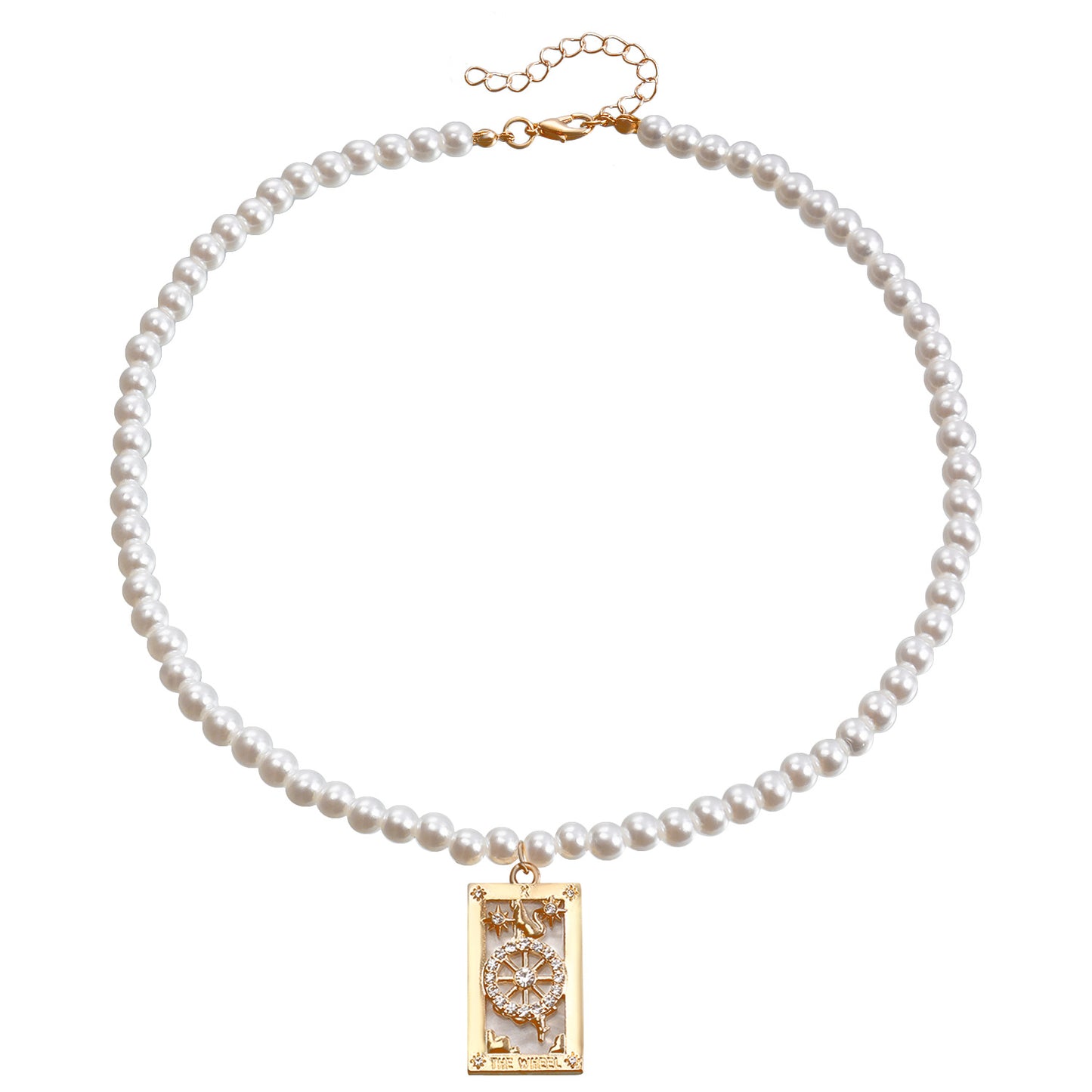 Fashionable Minimalist Rectangular Tarot Pendant Necklace for Women with Alloy Base and Rhinestone Inlay, Gold-Plated Clavicle Chain