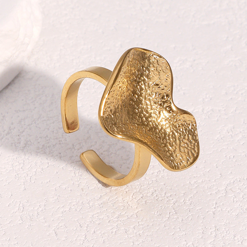 Anello Aperto Minimalista Irregolare Testurizzato Placcato Oro 18K in Acciaio Inossidabile Gioielli Geometrici da Donna