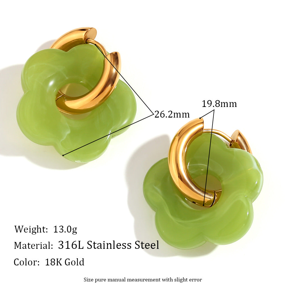 Orecchini a Cerchio Piccoli con Fiori Vintage in Acciaio Inossidabile Placcato Oro 18K Design Floreale Colorato Dopaminico da Donna