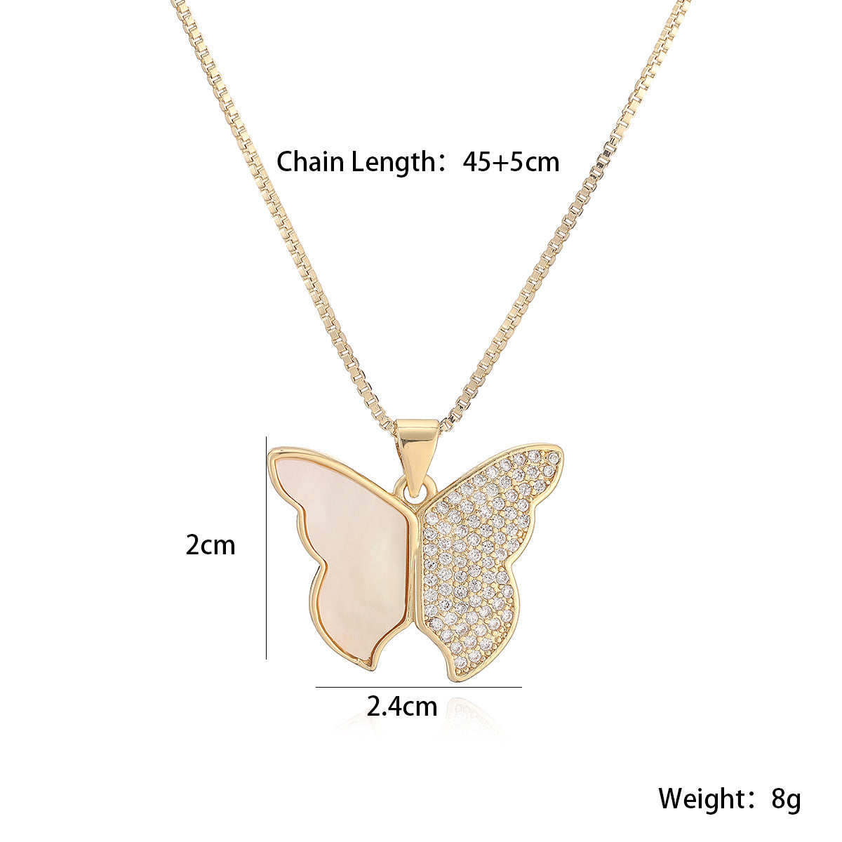Elegant 18K Gold Plated Brass Cubic Zirconia Butterfly Pendant Necklace for Women