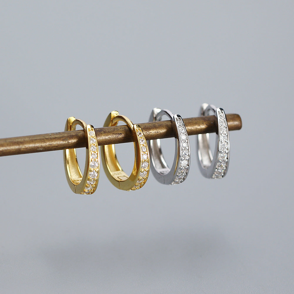 Orecchini a Cerchio Geometrici Minimalisti in Argento Sterling S925 con Dettagli in Pave di Strass per Donne