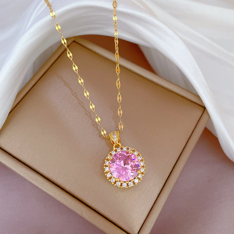 Collana in acciaio al titanio placcato di lusso geometrico da donna con catena a labbra, pendente dolce per festa di matrimonio