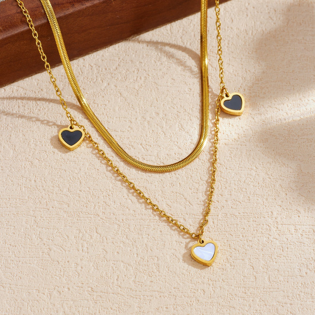 Minimalist Gold Plated Heart Stainless Steel Double Layer Necklace for Women