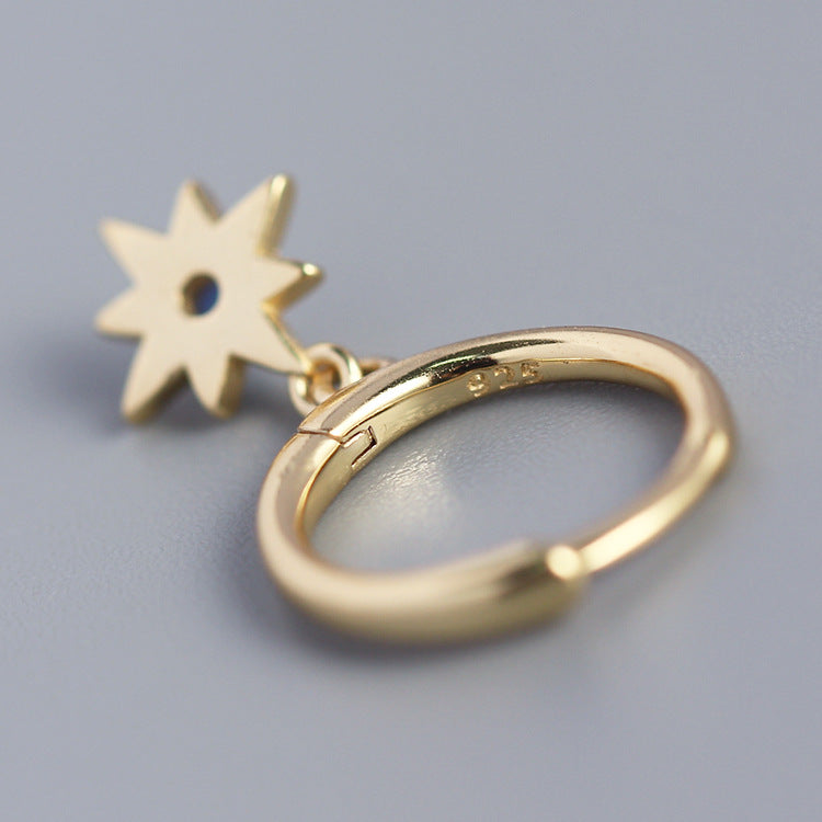 Minimalist Octagram Shaped 925 Sterling Silver Opal Stud Earrings for Women and Men