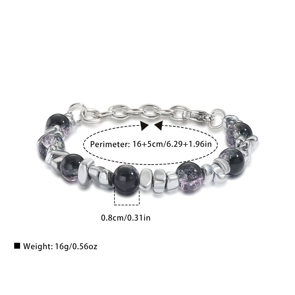 Hip-hop Streetwear Geometric Titanium Steel Stainless Steel Double Layer Cracked Bead Bracelet for Men and Women