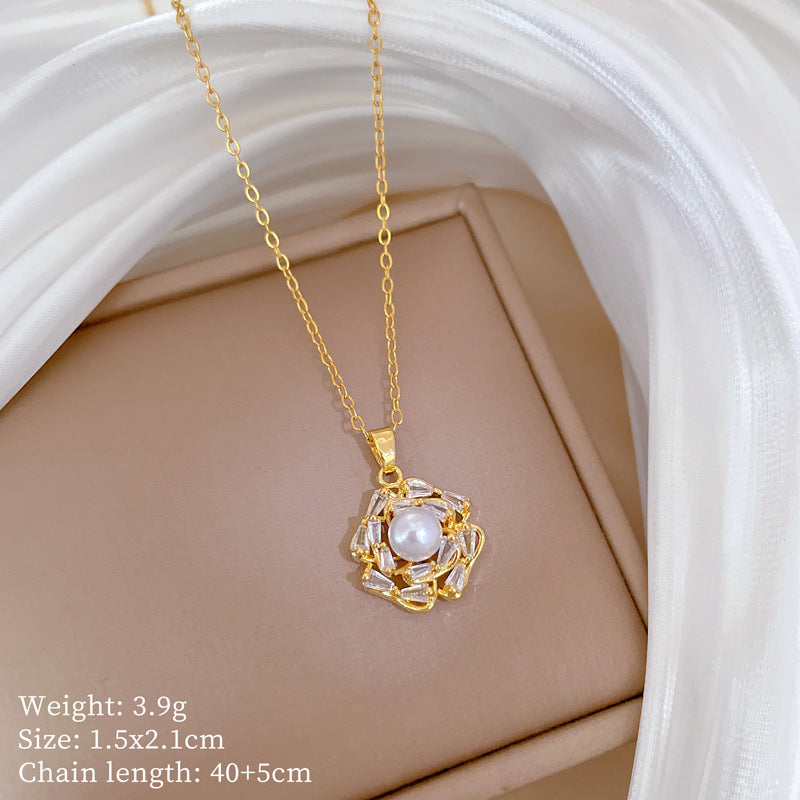 Collana Minimalista Geometrica in Acciaio al Titanio con Pendente in Rame Placcato Oro su Catena a Maglie per Uomo e Donna