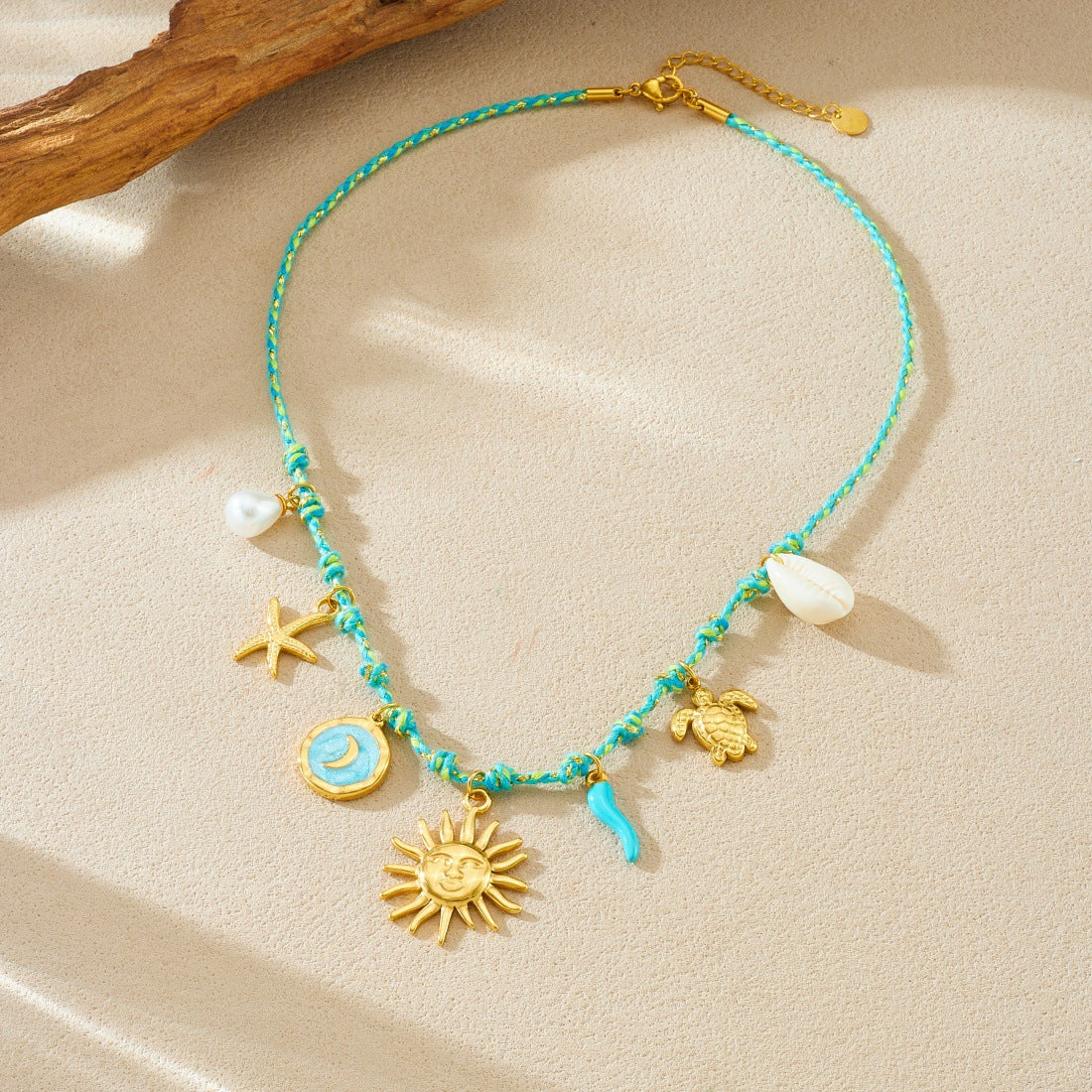 Sweet Gold Plated Drip Oil Round Star Moon Face Turtle Sea Star Pendant Necklace for Women