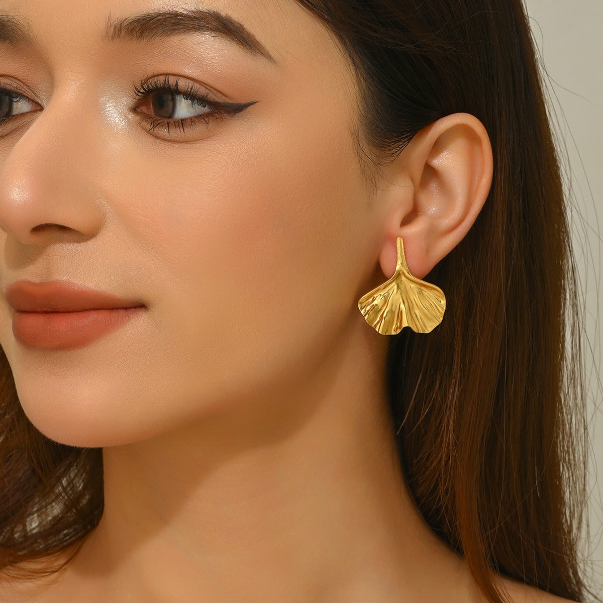 Elegant Stainless Steel Leaf Geometric Earrings for Women