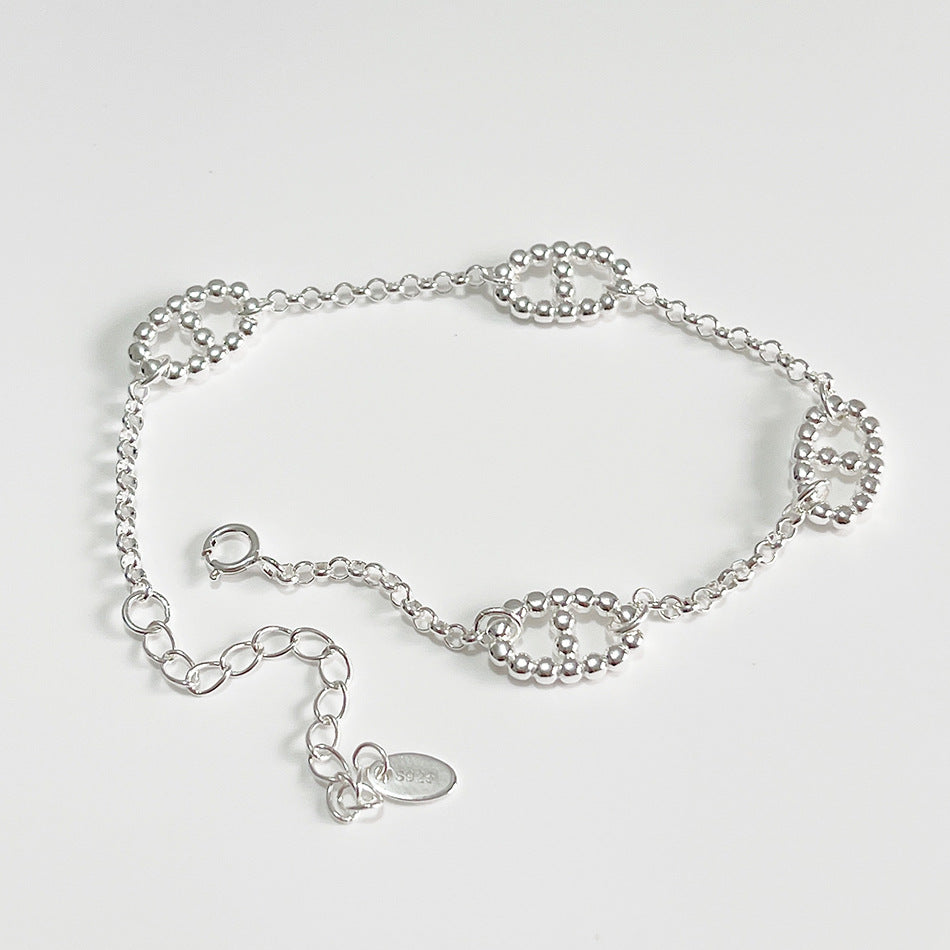 Pulsera de doble anillo chapada en plata de ley 925 minimalista para mujer