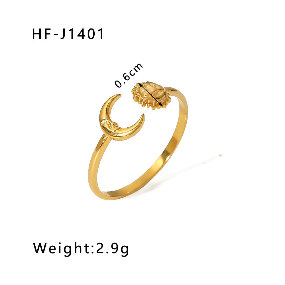 Minimalist Instagram Style Geometric Hollow Leaf and Floral Titanium Steel Ring with 18K Gold Plating for Women