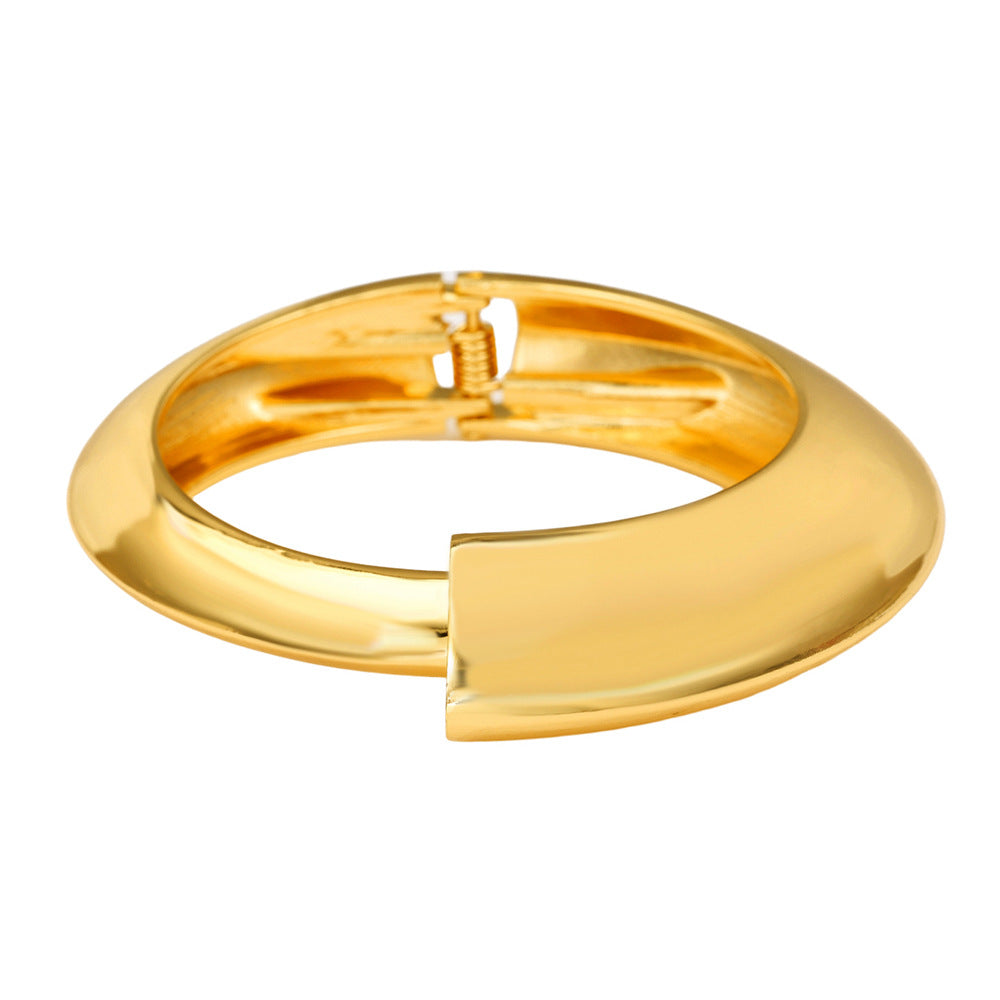 Geometric Round Plated Alloy Asymmetrical Cuff Bracelet