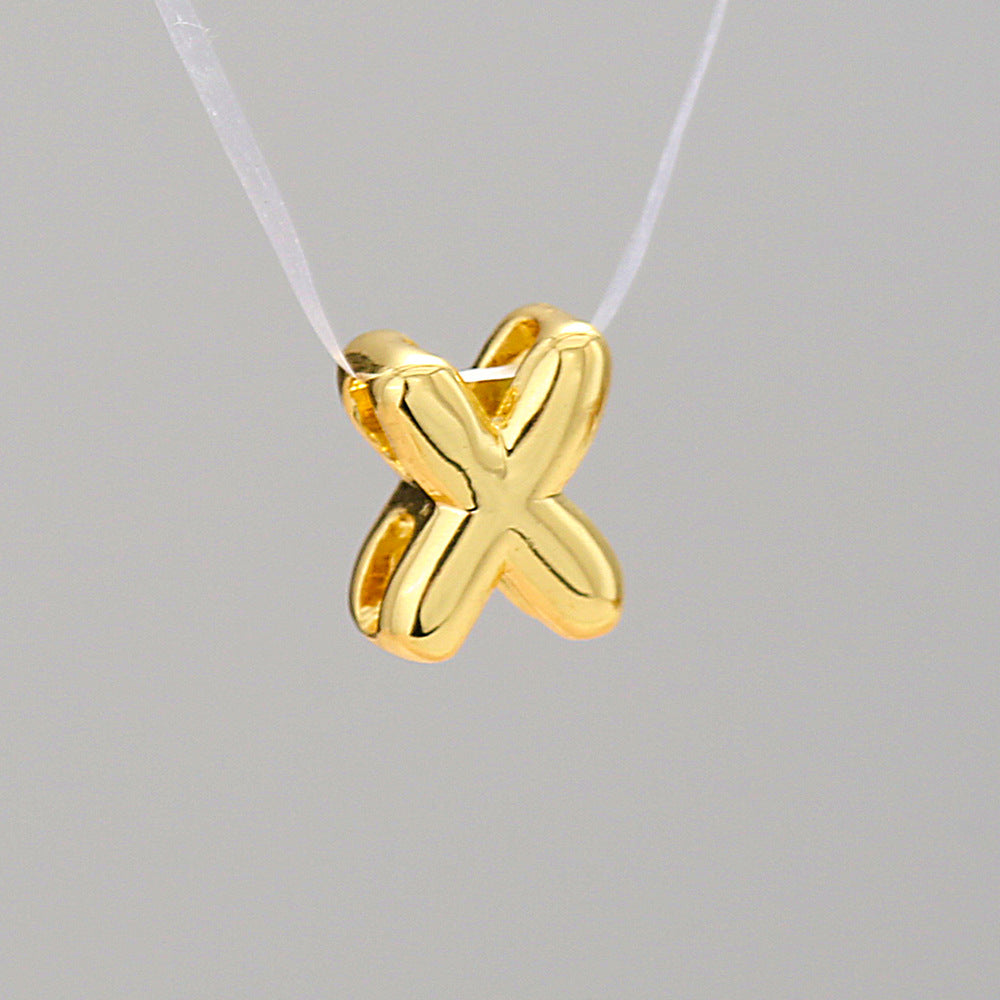 Gold Plated Brass Letter Pendant Stainless Steel Box Chain Necklace Charm Bar