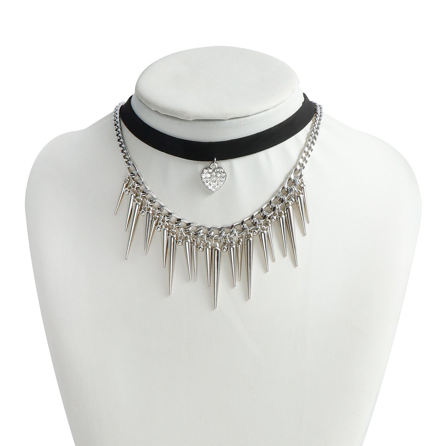 Dark Y2K Style Heart Pendant Necklace with Geometric U-Shaped Design, Electroplated Alloy Pendant on Velvet Cord, Fashionable Clavicle Chain for Women