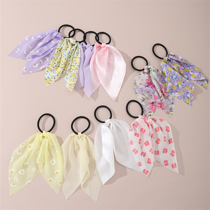 Nastro per Capelli da Bambina Minimalista con Fantasia Margherite e Motivi a Pois e Cuori, Colore Azzurro Pastello