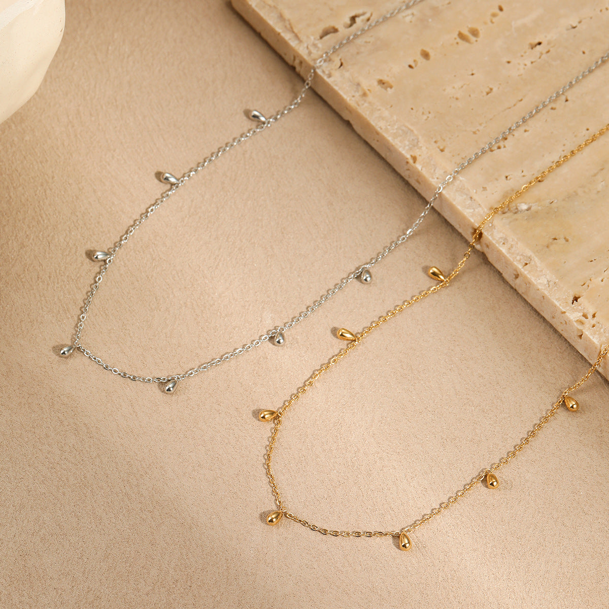 Minimalist Luxe Titanium Steel Drop Pendant Necklace with Fringe Detail and 18K Gold Plating for Women