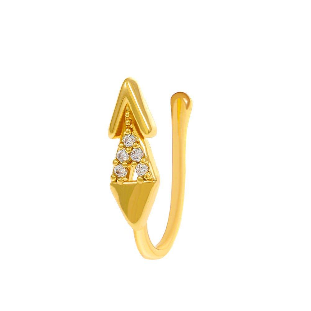 Clip per il naso a forma di U con stella e cuore placcata in rame vintage con zirconia cubica