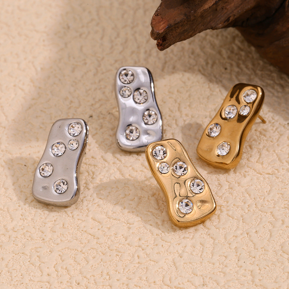 Orecchini Minimalisti Geometrici da Donna in Acciaio Inossidabile con Placcatura in Oro 18K e Strass Bianchi