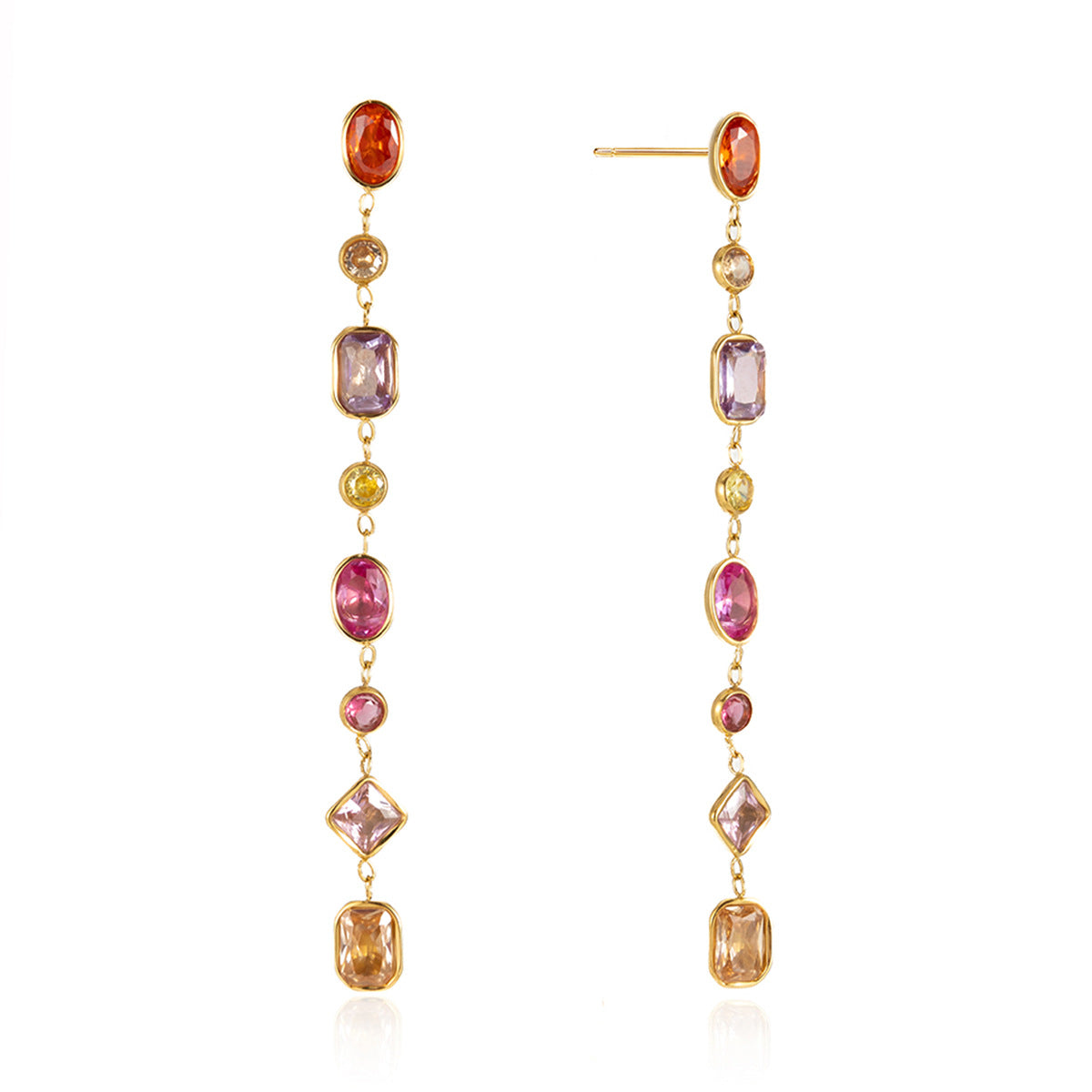 Minimalist Luxury Geometric Titanium Steel PVD Colorful Cubic Zirconia Tassel Earrings for Women