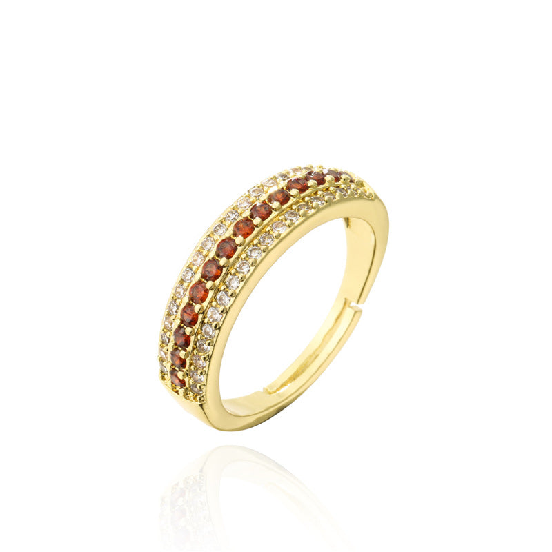 Elegant 18K Gold Plated Geometric Brass Ring with Micro-inlay Cubic Zirconia for Women