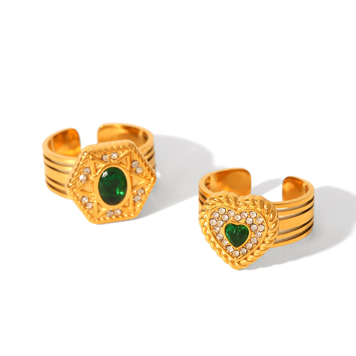 Anello Aperto a Cuore Esagramma Minimalista in Acciaio Inossidabile con Intarsio di Zirconi da Donna