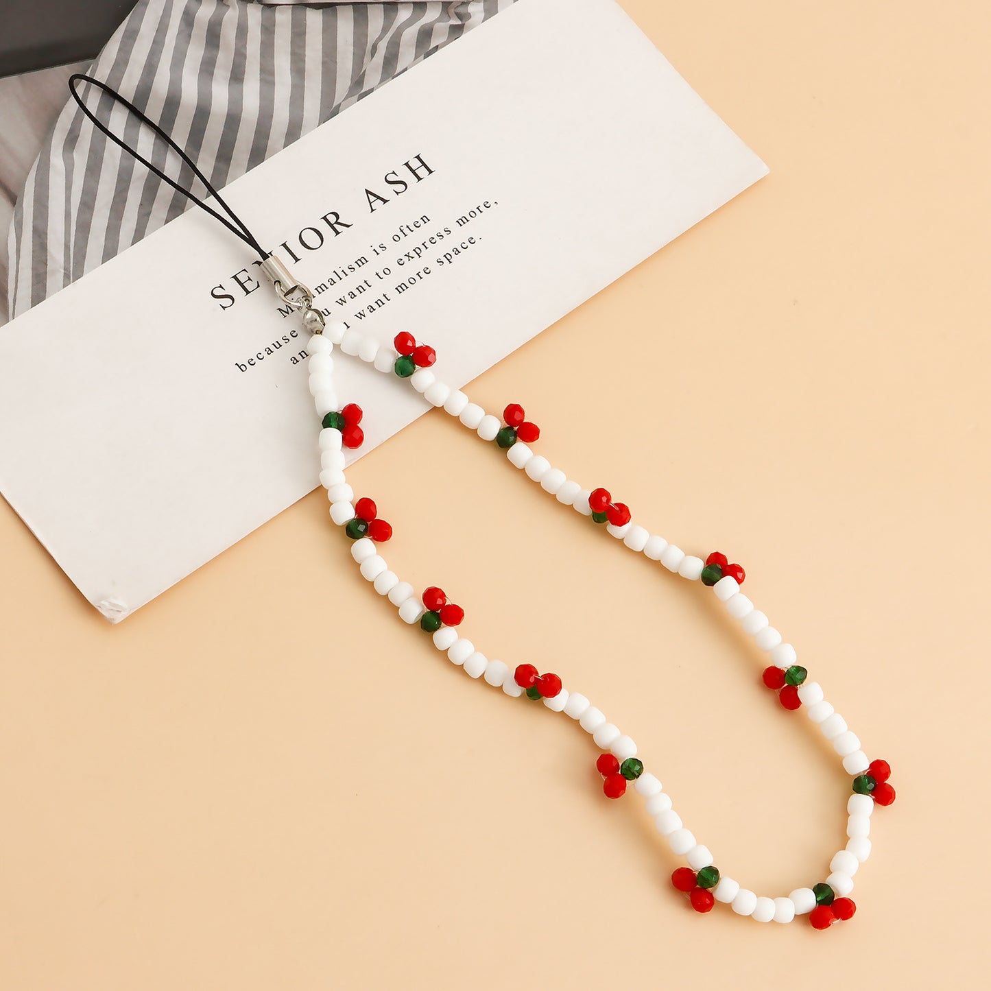 Sweet Fruit Cherry Alloy Beaded Phone Strap