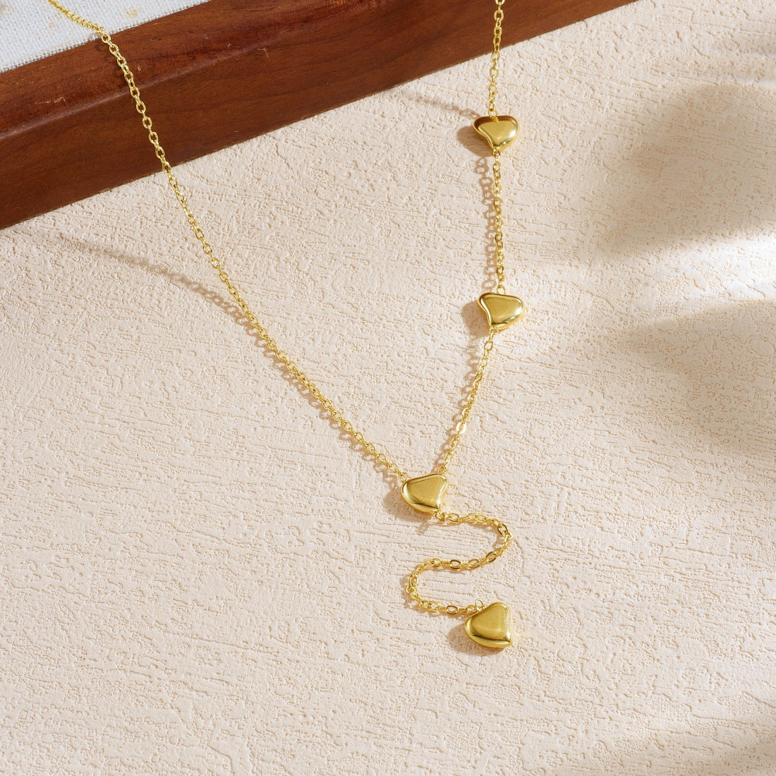 Minimalist Gold Plated Heart Stainless Steel Necklace with Tassel Chain for Women