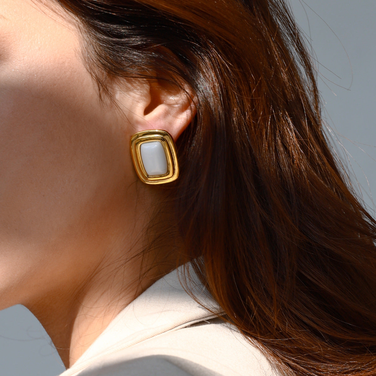 Minimalist Geometric Square Stainless Steel and Titanium Steel Plated Earrings for Women