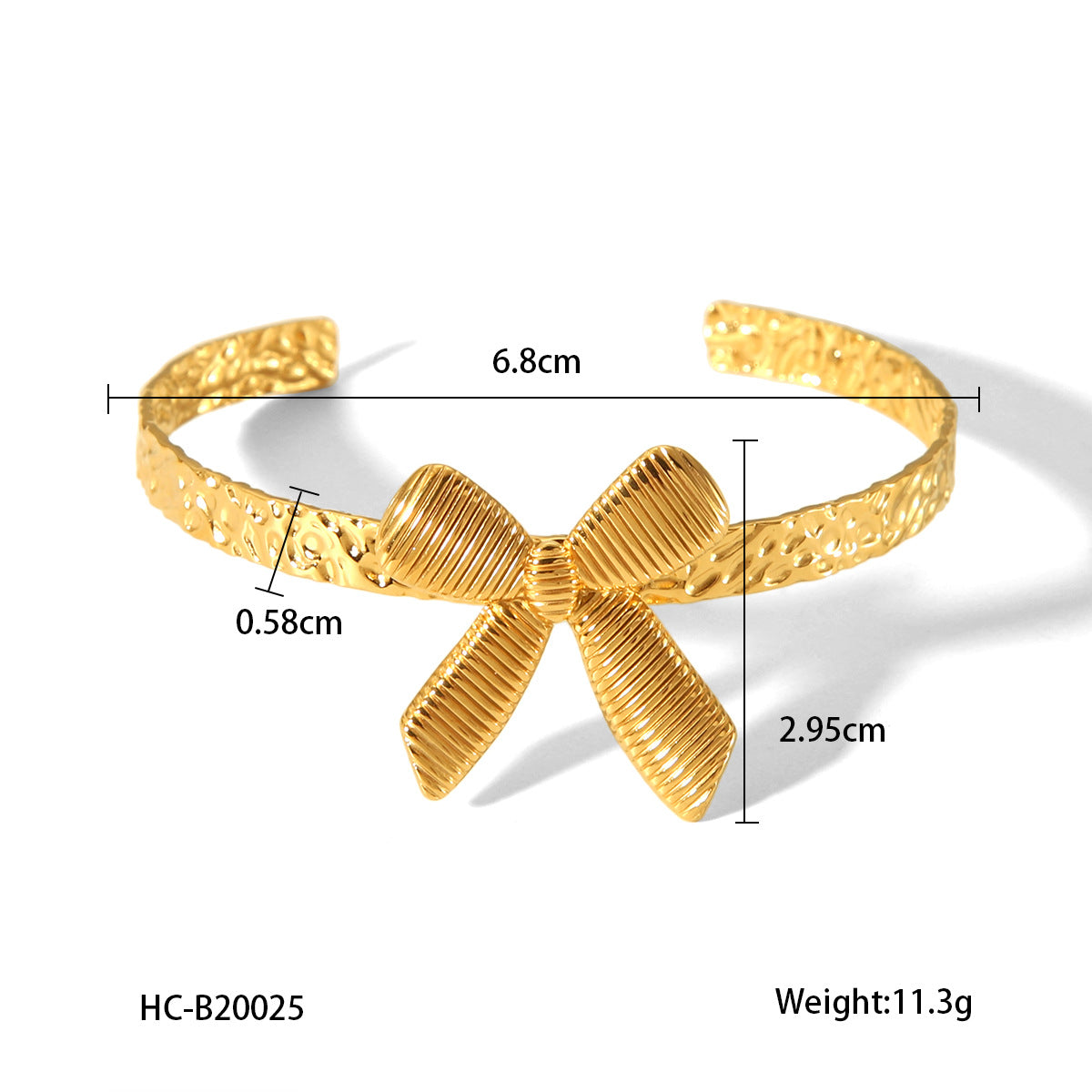 Trendy 18K Gold Plated Stainless Steel Open Cuff Bracelet with Hollow Leaf Flower Bowknot Design